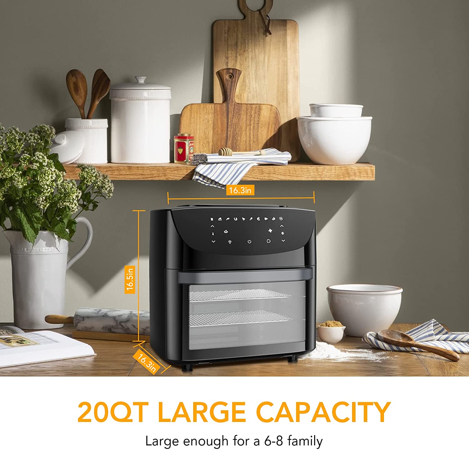 20QT 10-in-1 Air Fryer Toaster Oven Combo with Rotisserie and Racks E9520