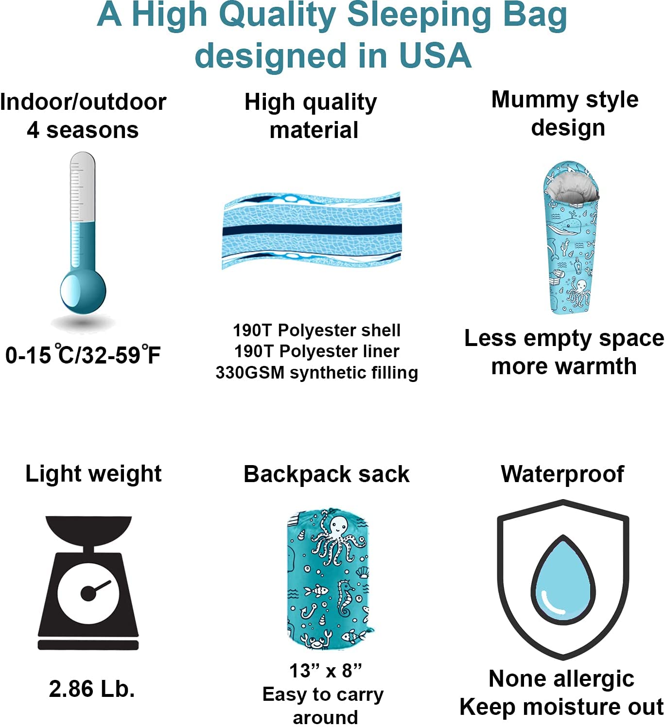 Ocean World Youth Kids Sleeping Bag M15158