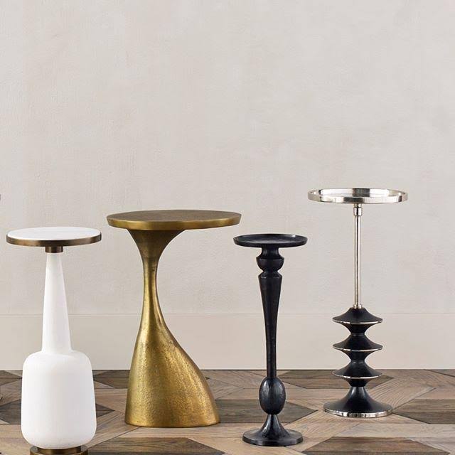 White Gesso Antique Brass Drinks Table I90006