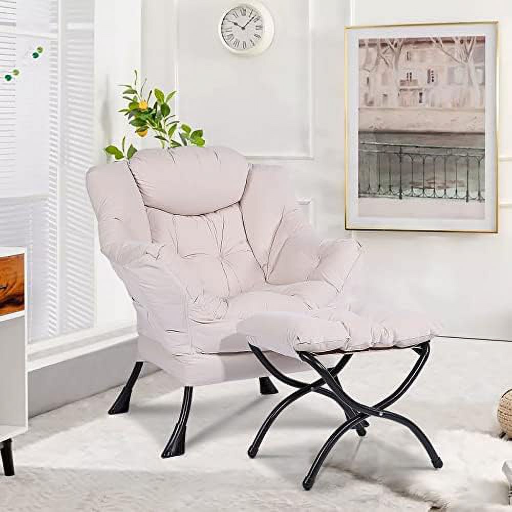 Modern Lazy Chair with Ottoman Steel Frame Lounge Chair Set with Footstool Armrests Side Pocket L923367