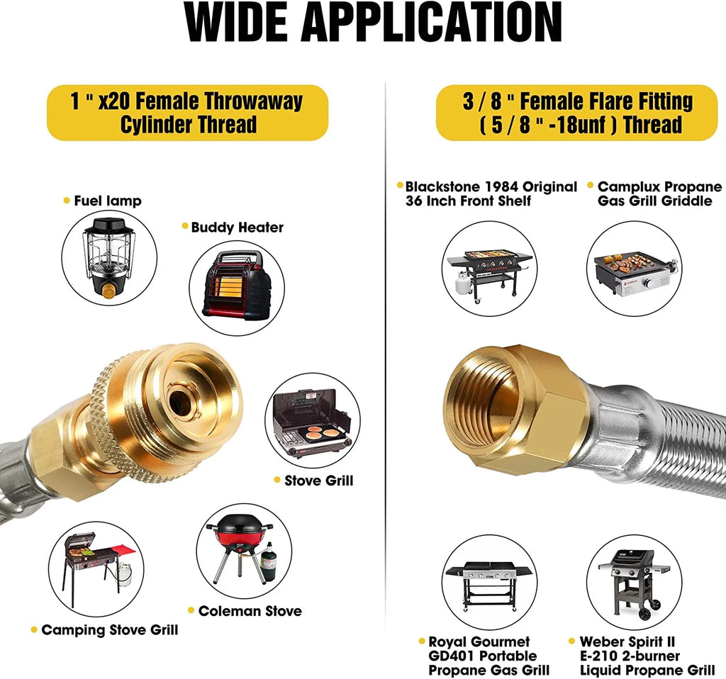 12FT 1/4'' Quick Disconnect Propane Hose and Safety Shutoff Valve W212997