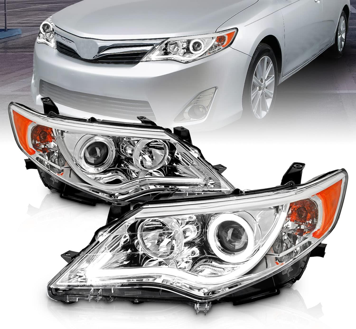 Chrome LED Halo Light Tube Replacement Headlights Set B7719