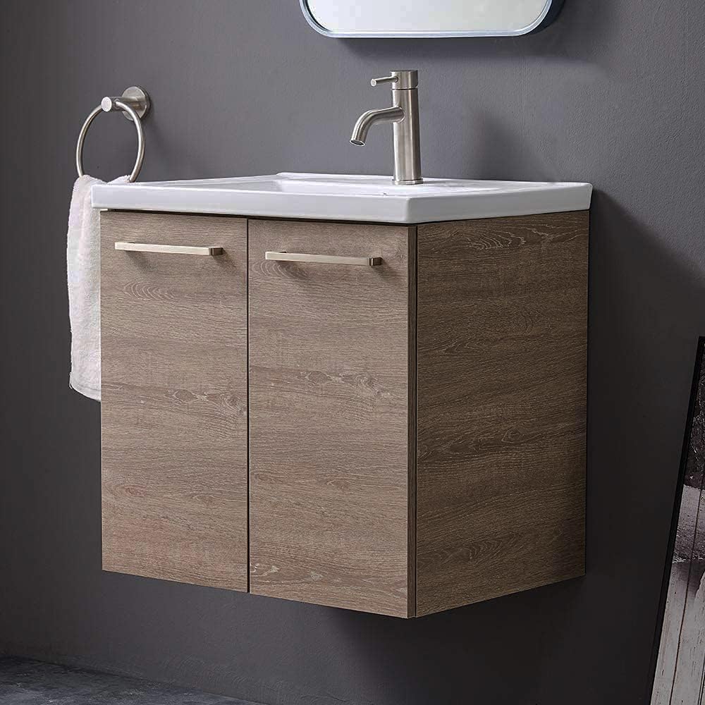 Grey Wood Grain 2-Door Bathroom Vanity with White Ceramic Sink I824559