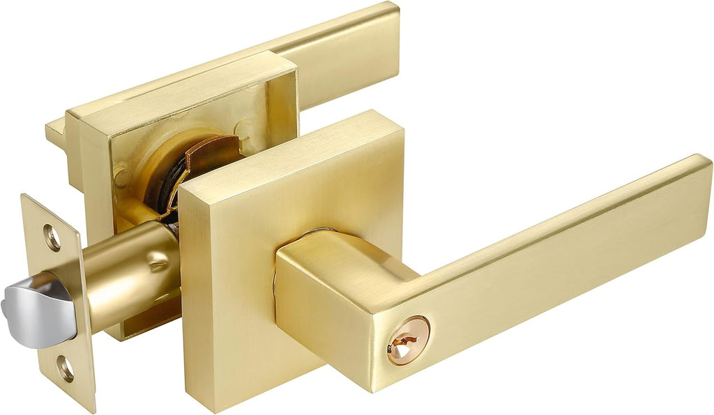 4 Pack Square Euro Style Door Leversets in Stain Brass Finish with Keys D2567