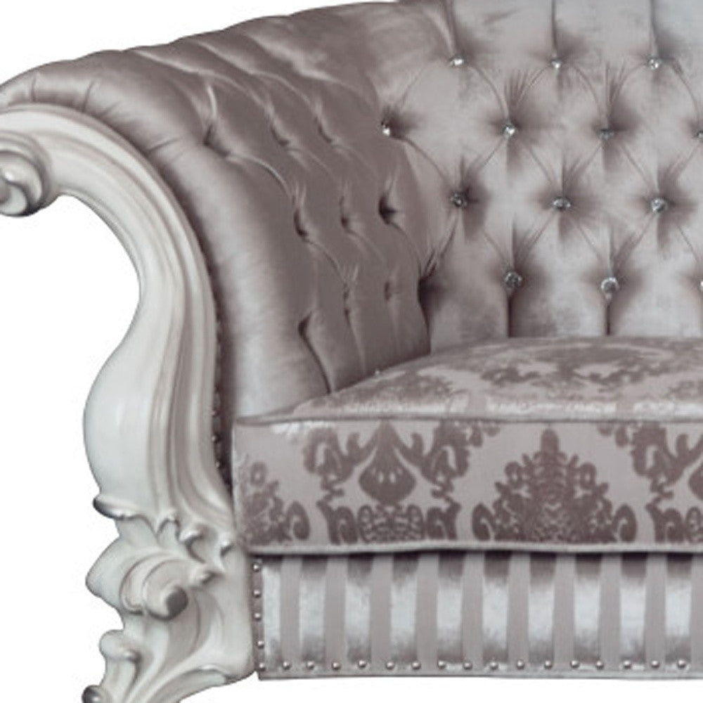Ivory & Off White Velvet Love Seat Sofa with Toss Pillows V85681