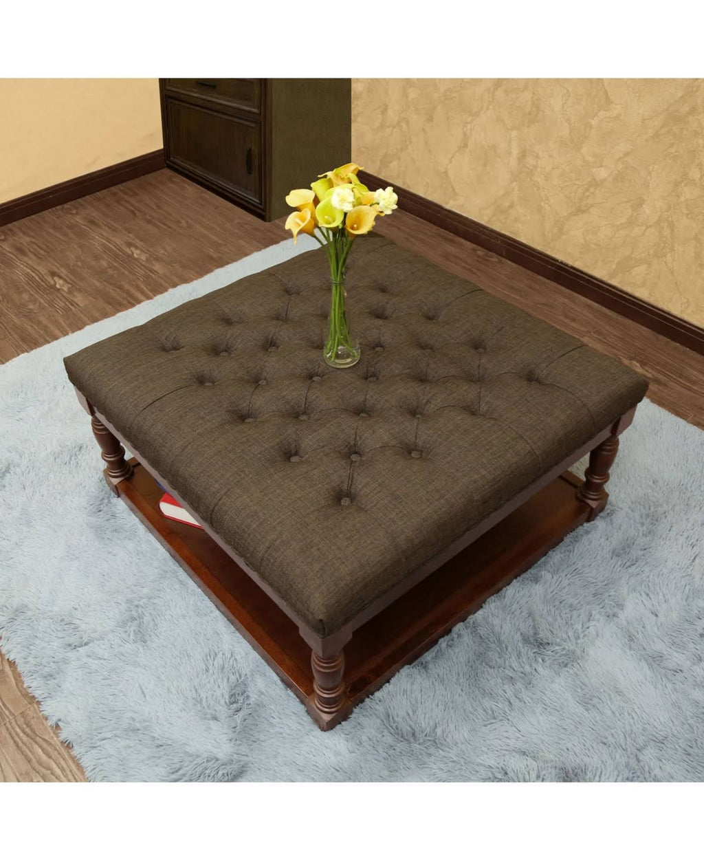 Tufted Textile Shelved Ottoman, Brown I596