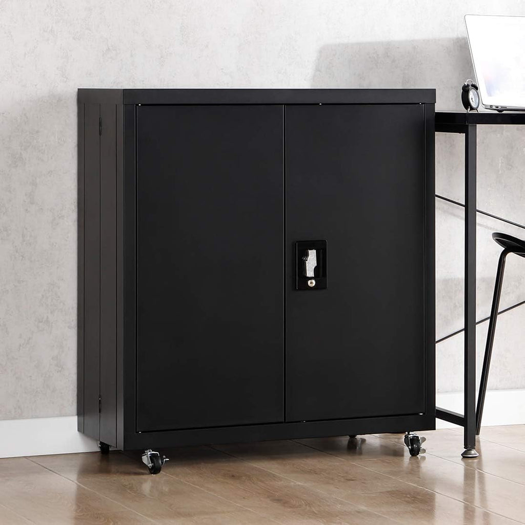 Black Metal Storage Cabinet with Doors and Shelves S9491