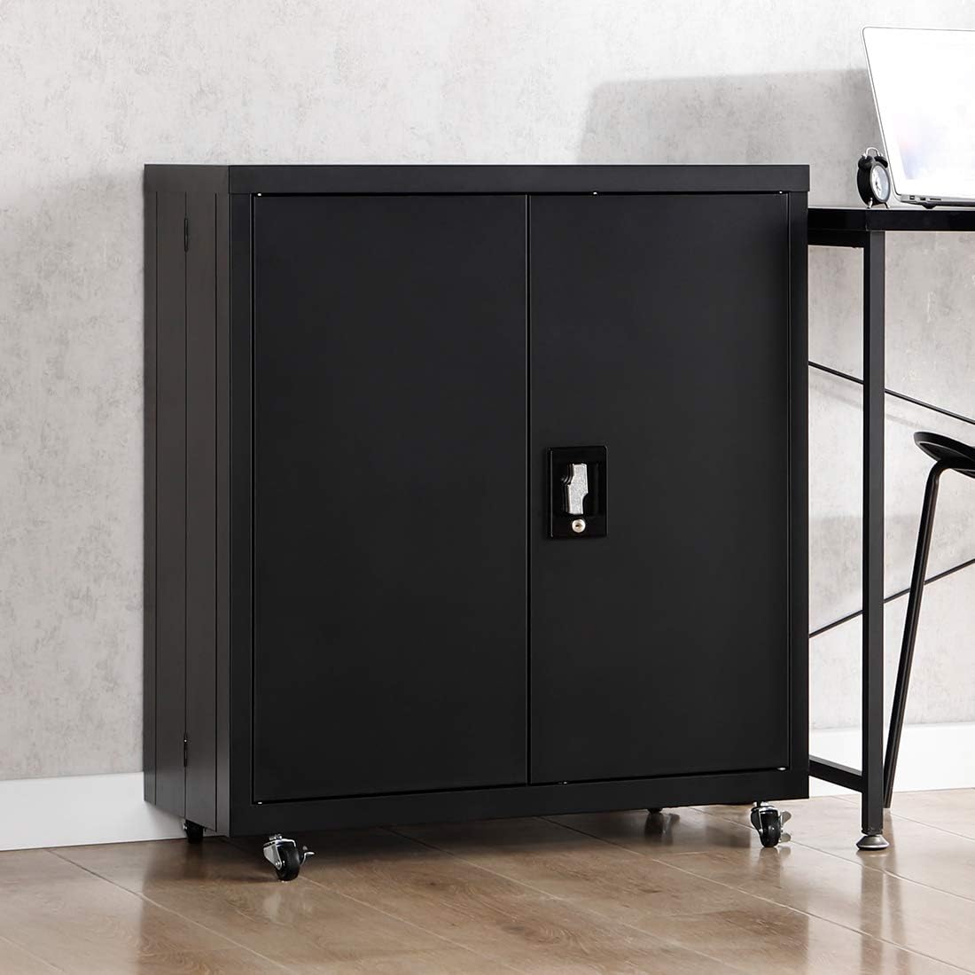 Black Metal Storage Cabinet with Doors and Shelves S9491