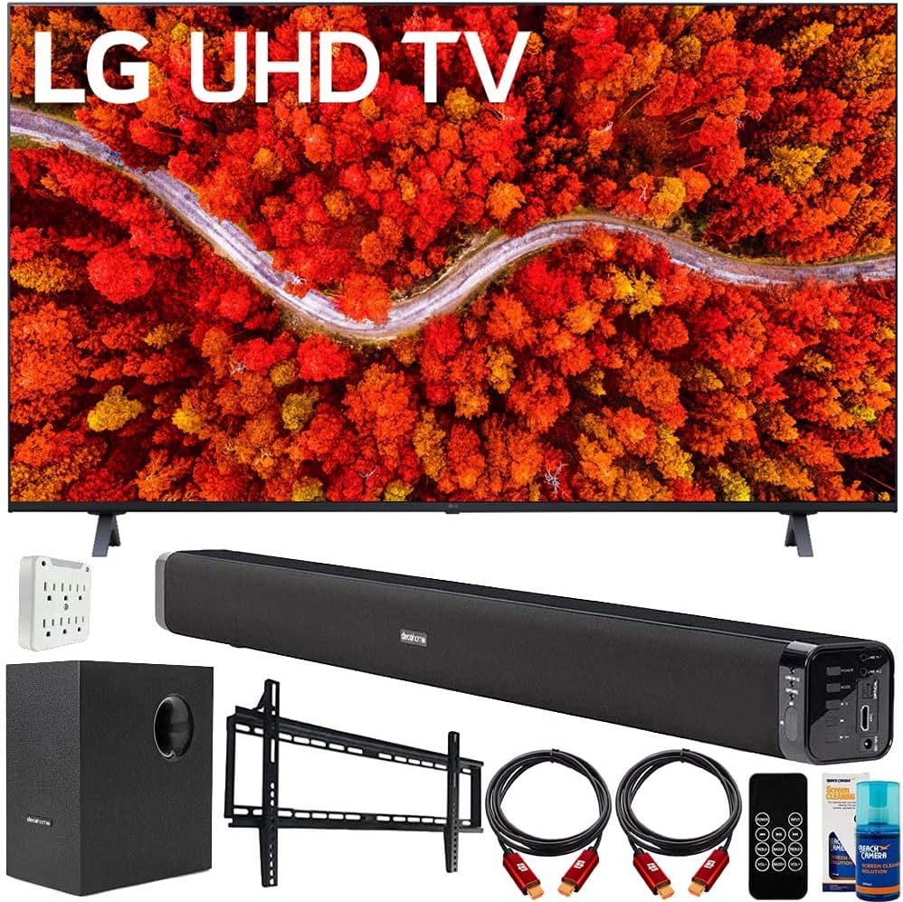 75 Inch 4K Smart UHD TV Bundle with Soundbar with Subwoofer, Wall Mount Accessory Kit, 6FT 4K HDMI 2.0 Cables E138