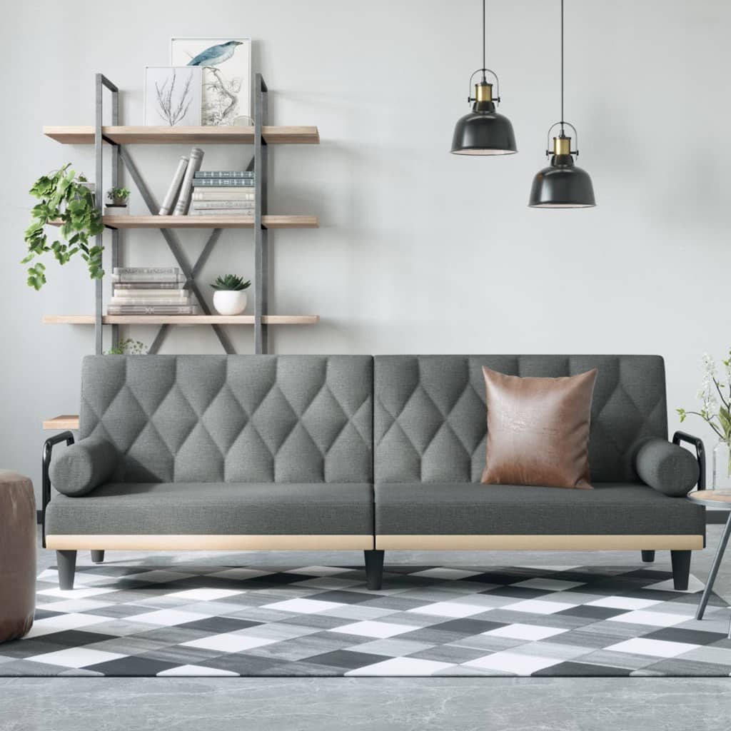 Dark Gray Fabric Sofa Bed with Armrests N227261