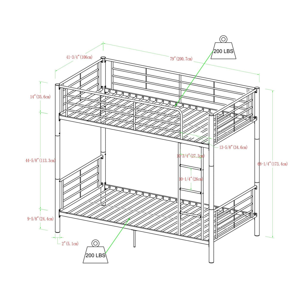 White Metal Twin Bunk Bed W440