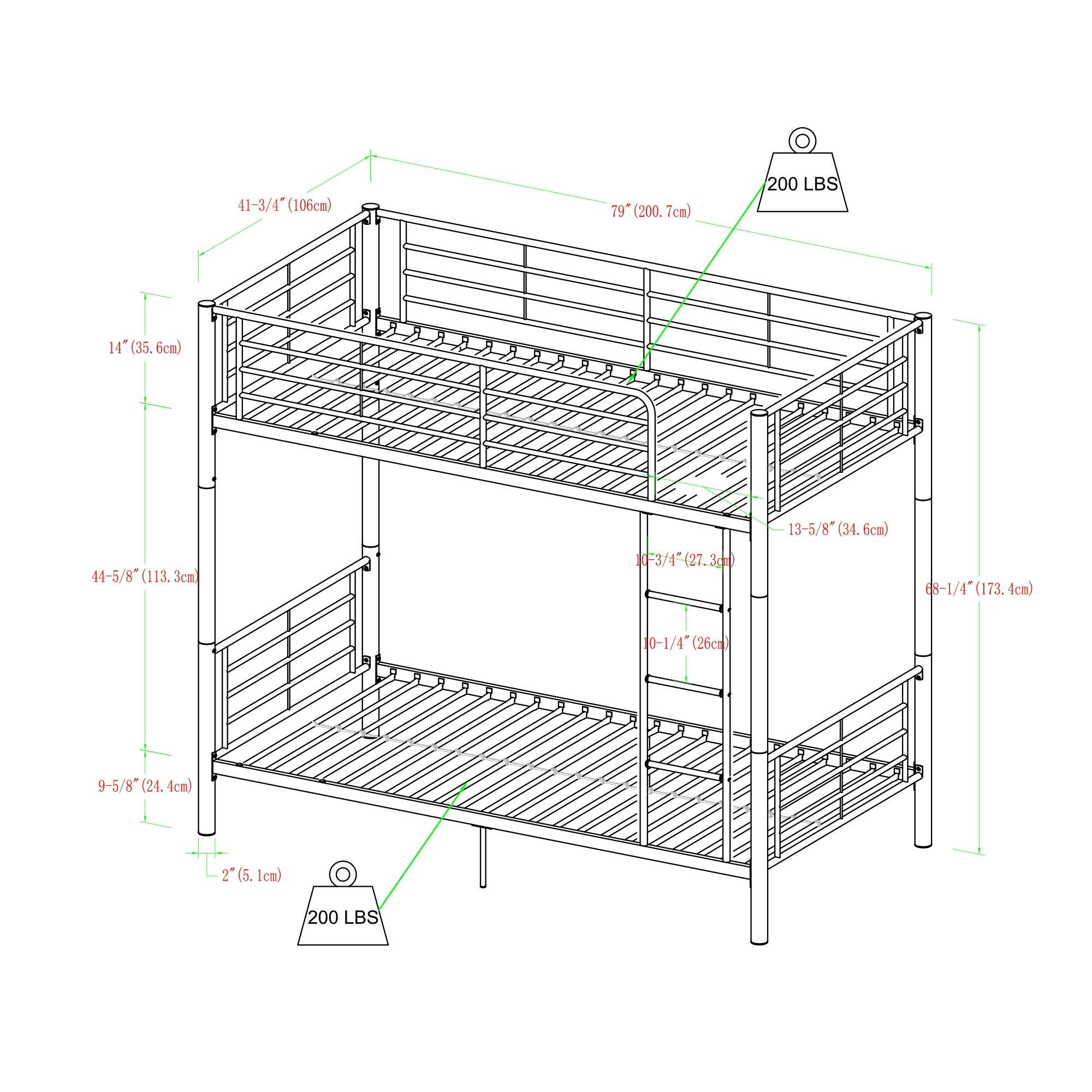 White Metal Twin Bunk Bed W440
