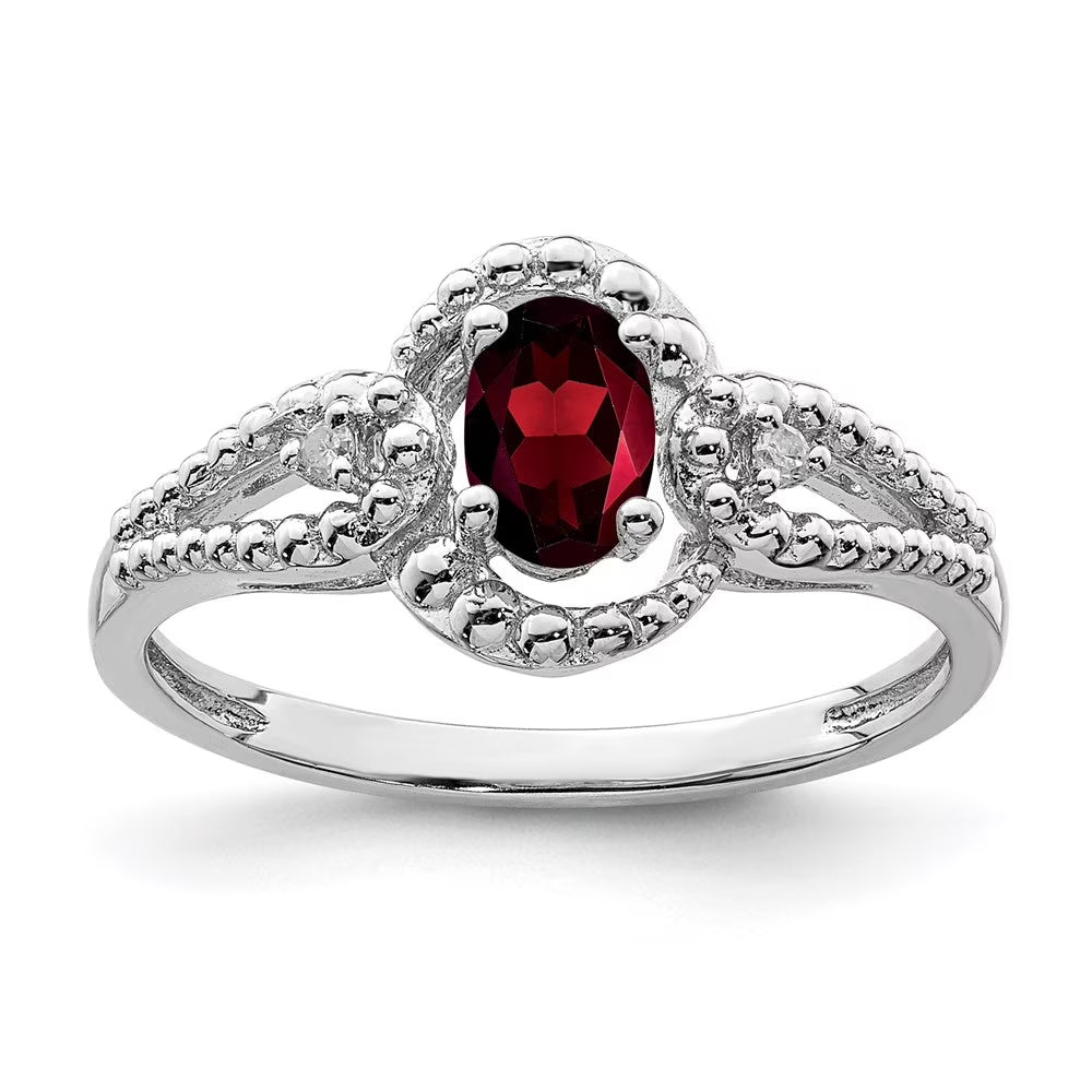 925 Sterling Silver Oval-Cut Garnet and Diamond Engagement Ring Size 10 V2811