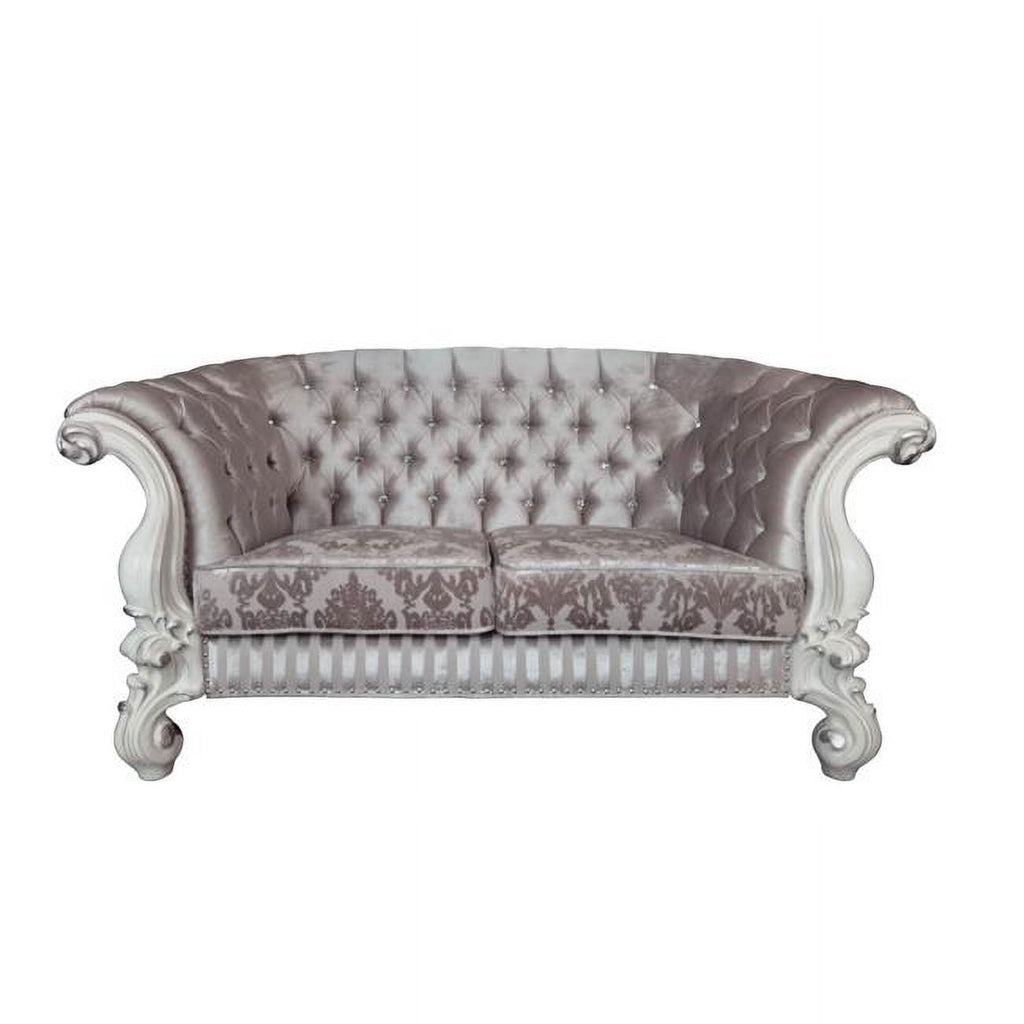 Ivory & Off White Velvet Love Seat Sofa with Toss Pillows V85681