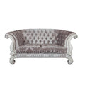 Ivory & Off White Velvet Love Seat Sofa with Toss Pillows V85681