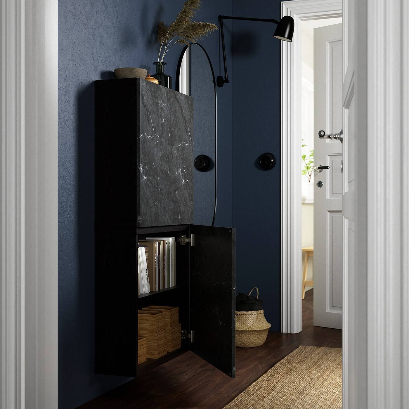Black-Brown Wall Cabinet with 2 Doors Y796321
