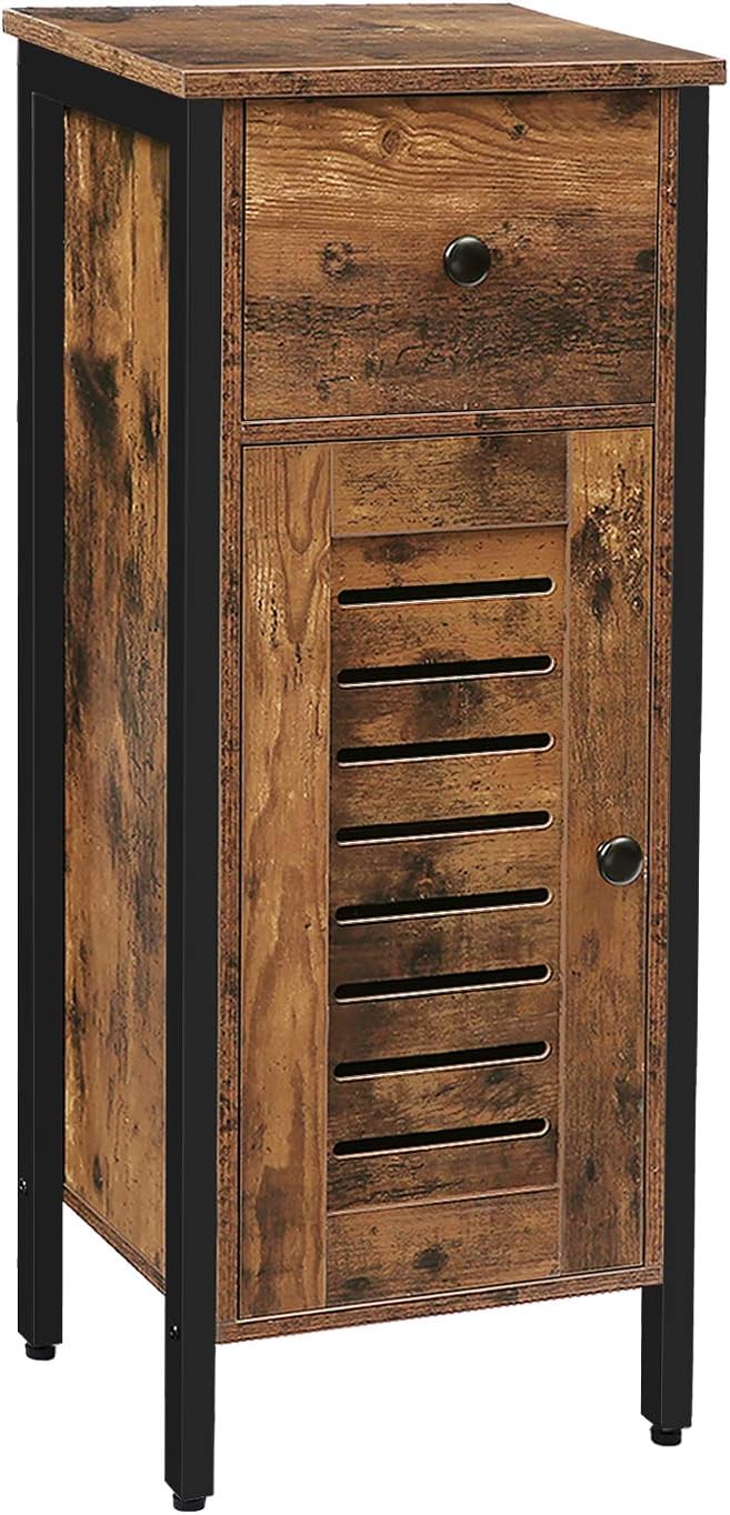 Rustic Brown Storage Cabinet with Drawer and Height-Adjustable Shelves O6266