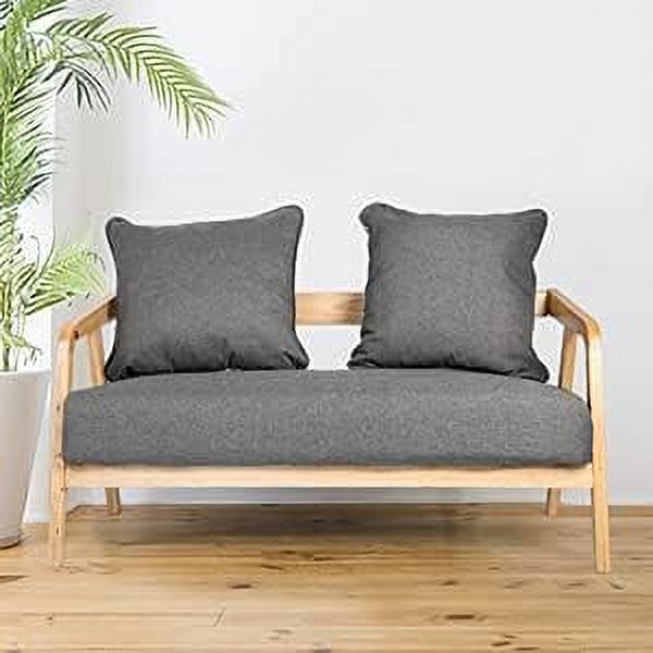 Grey Fabric 2-Seat Loveseat Sofa with Wood Armrest B80060