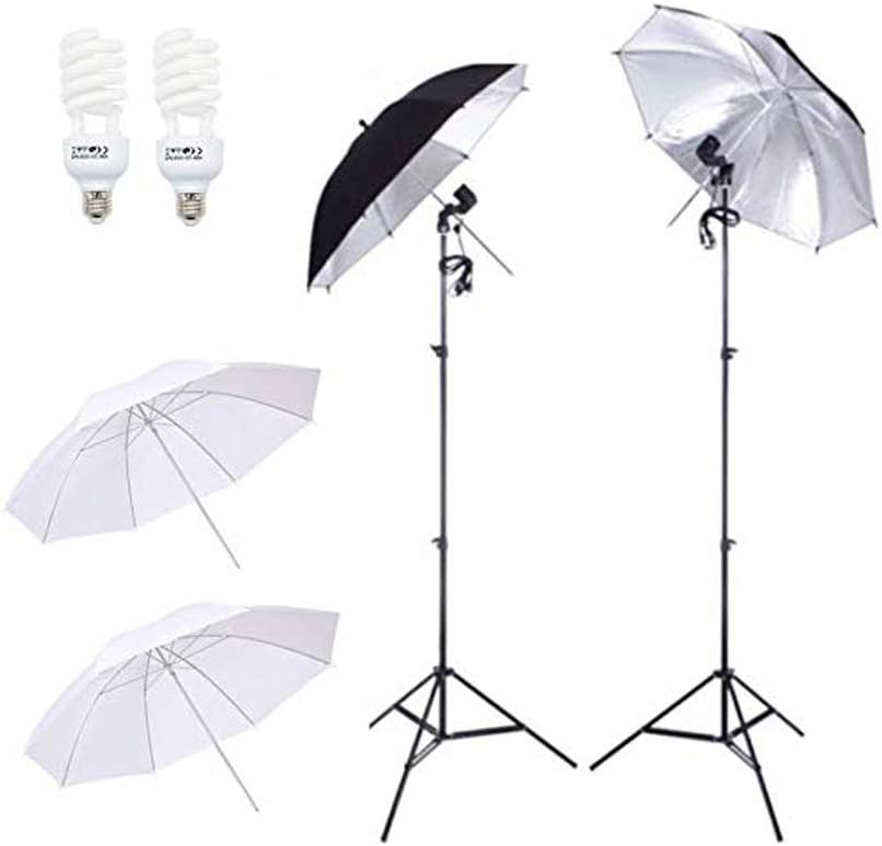 33 Umbrella Studio Lighting Kit with 2 White Umbrellas, 2 Black-Silver Reflectors, 2 Light Stands, Carry Bag D350368