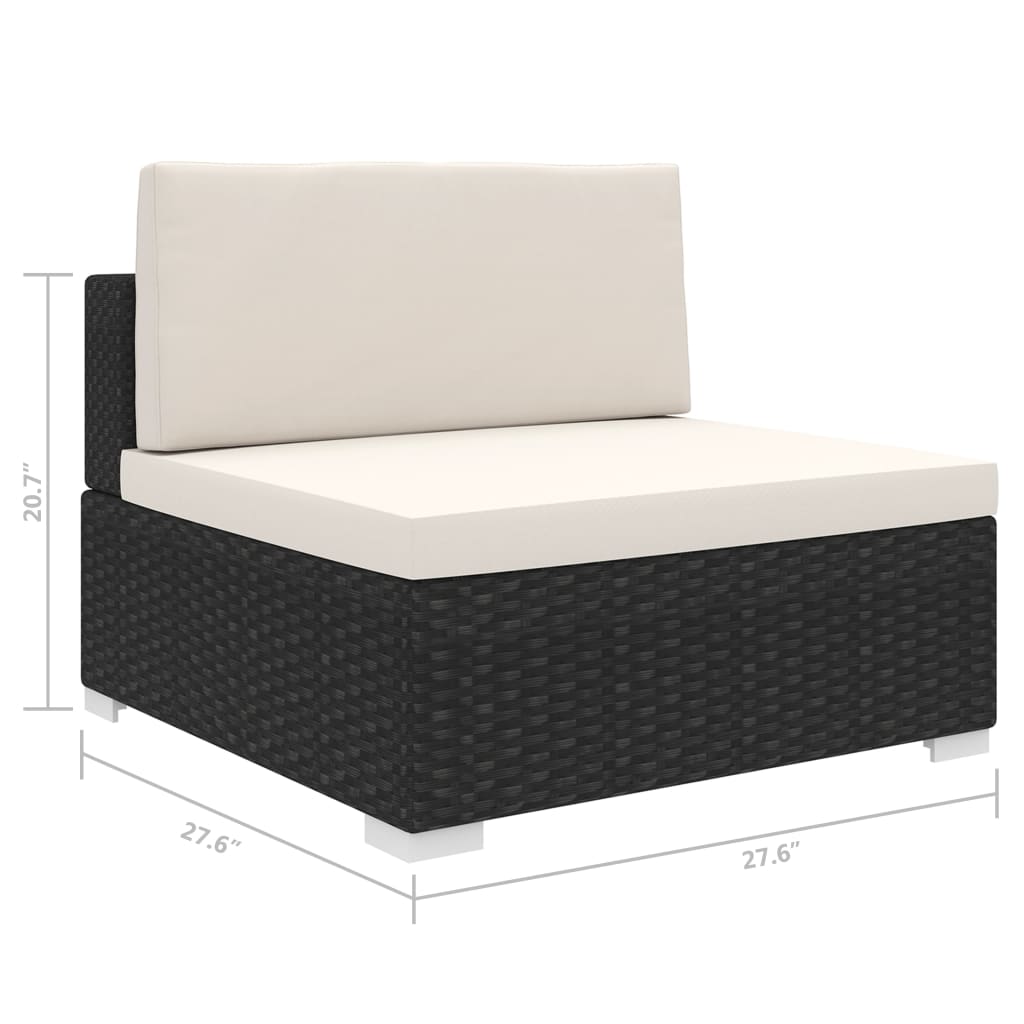 Poly Rattan Black Sectional Middle Seat with Cushions V9288