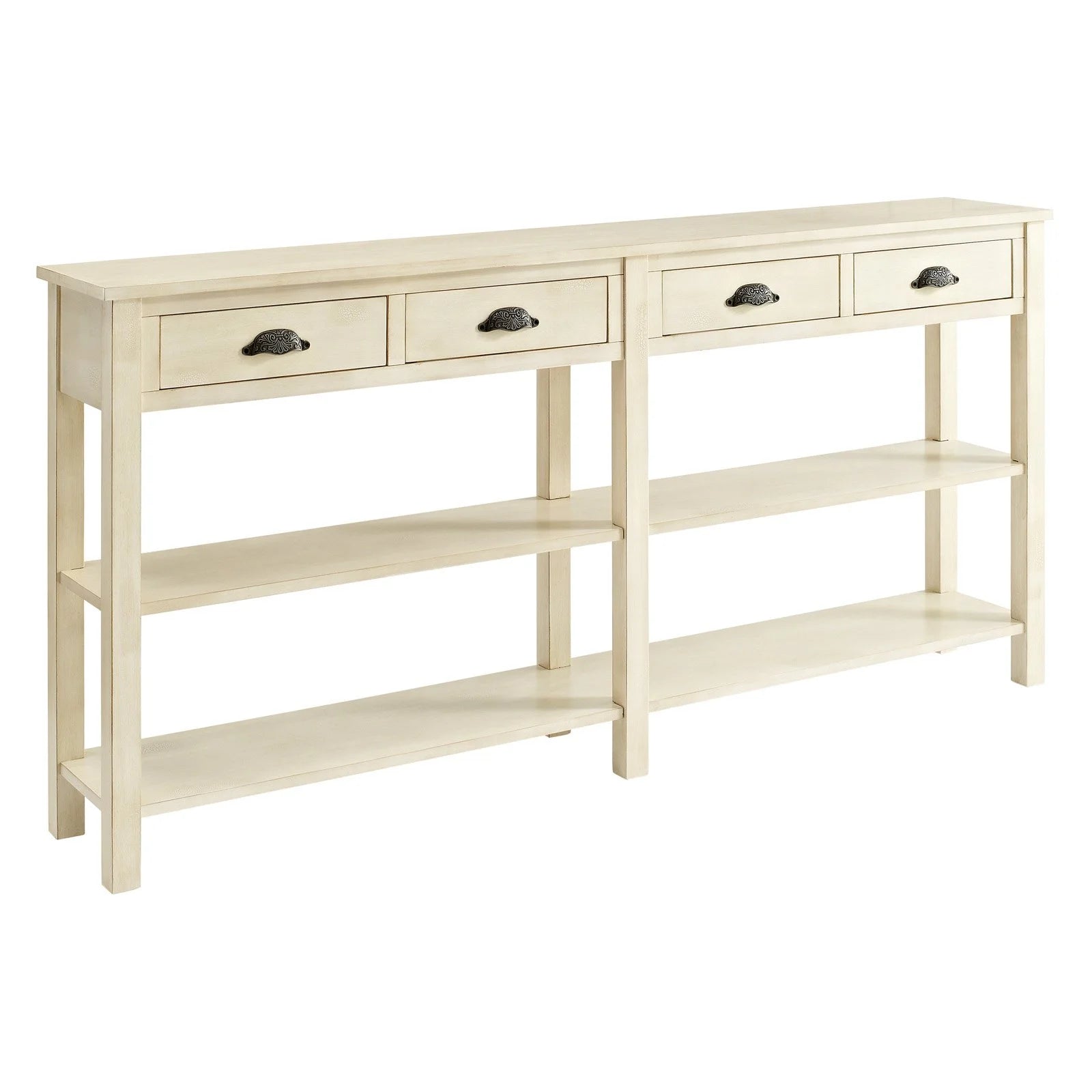 Cream Crackle 4-Drawer Console Table with Shelf D54906