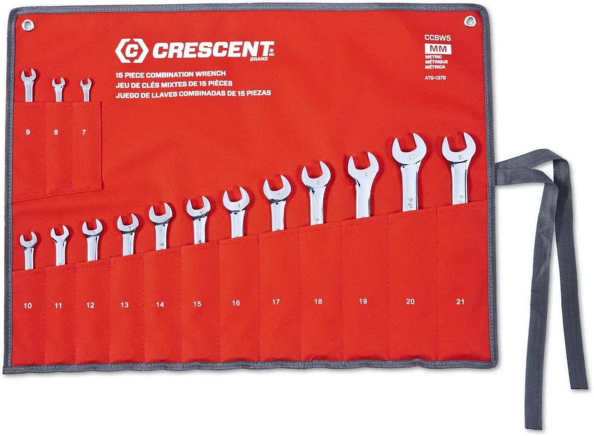 15 Pc. 12 Point Metric Combination Wrench Set with Tool Roll K173231