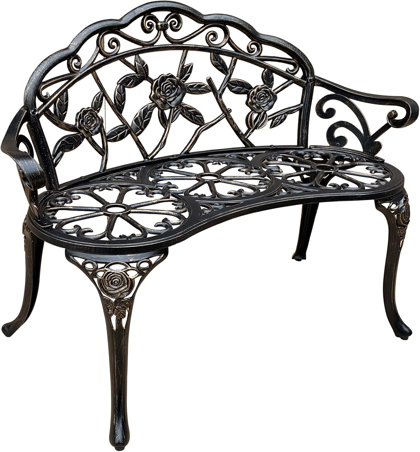 Copper Metal Outdoor Bench with Floral Rose F98740