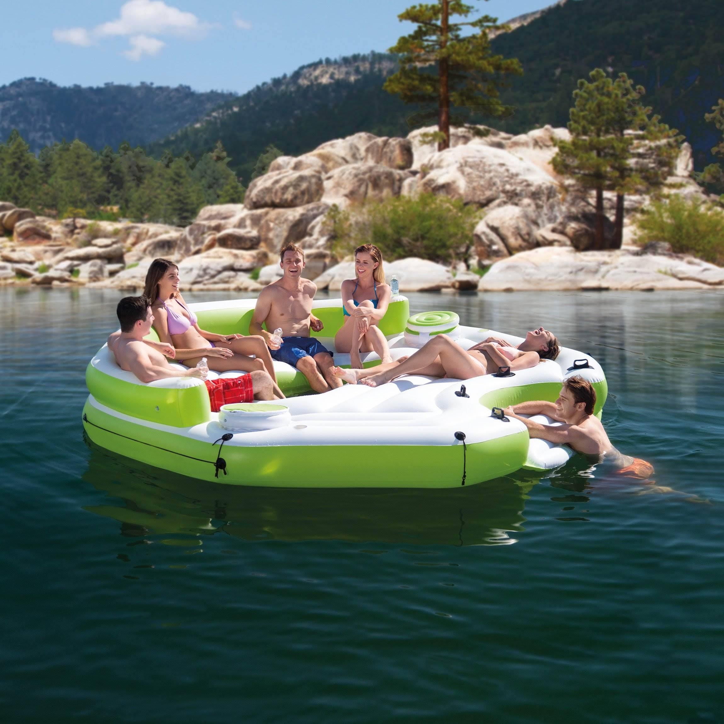 Inflatable 6 Person Party Island Float with Built-In Coolers R90530