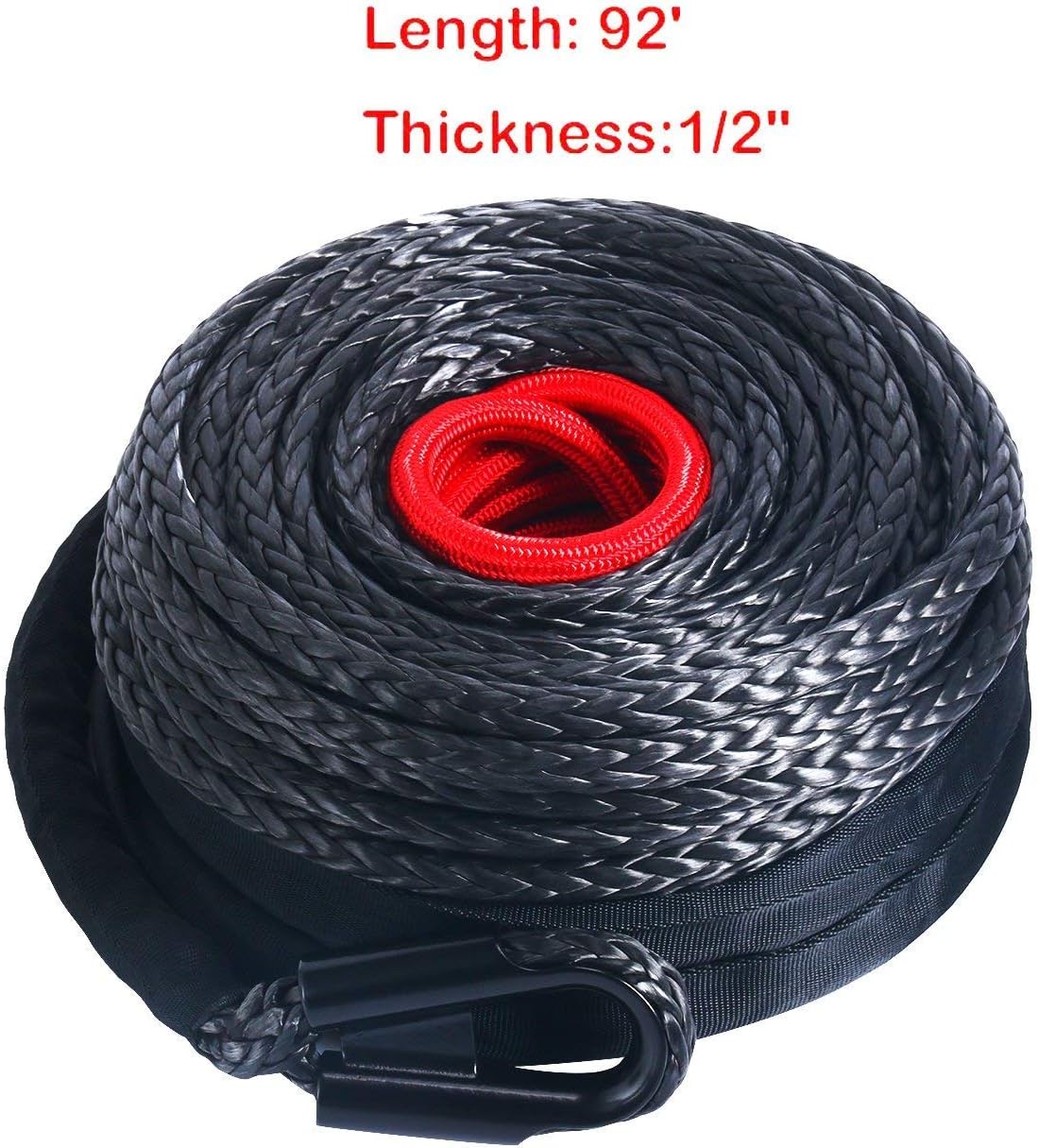 Black Synthetic Winch Rope Line Cable with Protective Sleeve and Rock Heat Guard, 22000lbs, Pack of 2 S715236