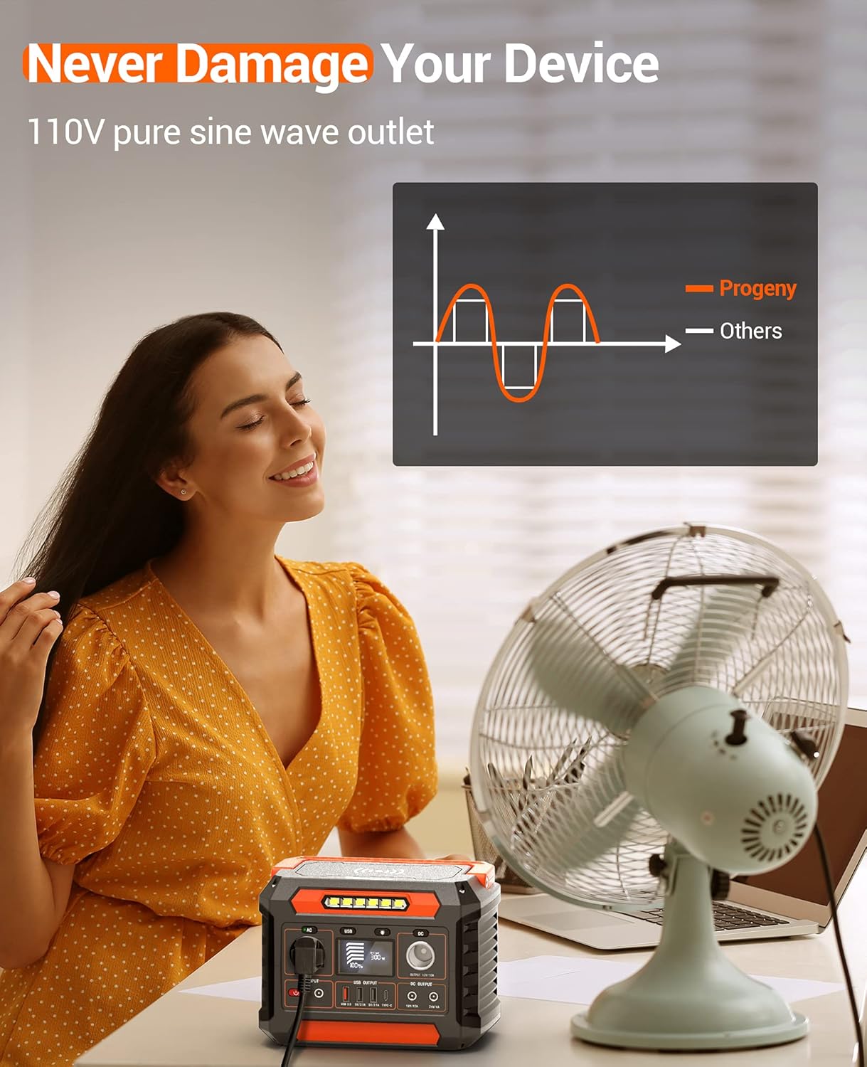 Portable Power Station 300W, 299Wh/80818mAh, Regulated DC Output, Pure Sine Wave, LED Light N9218