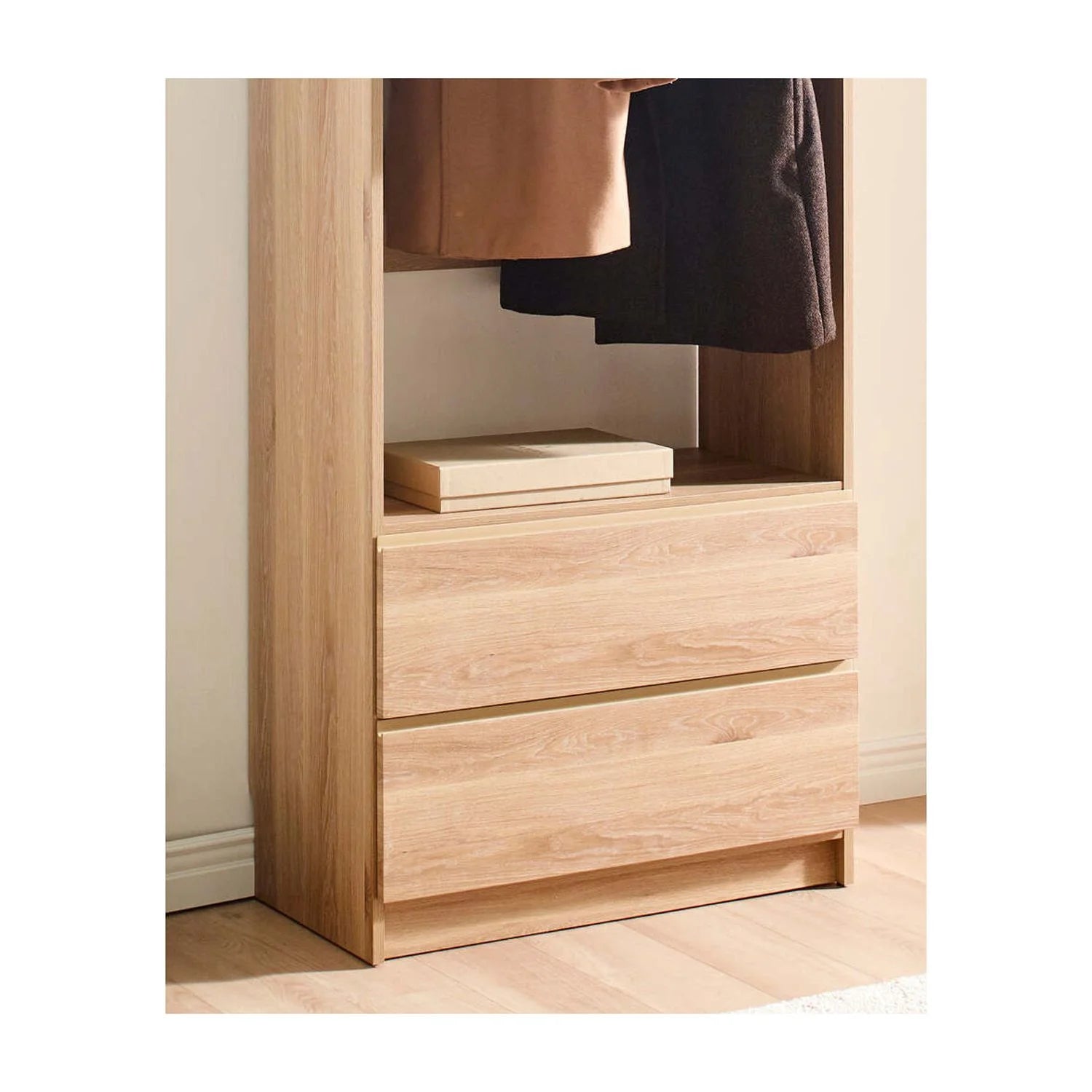 Oak Wood Walk-in Closet with Two Drawers Q991003