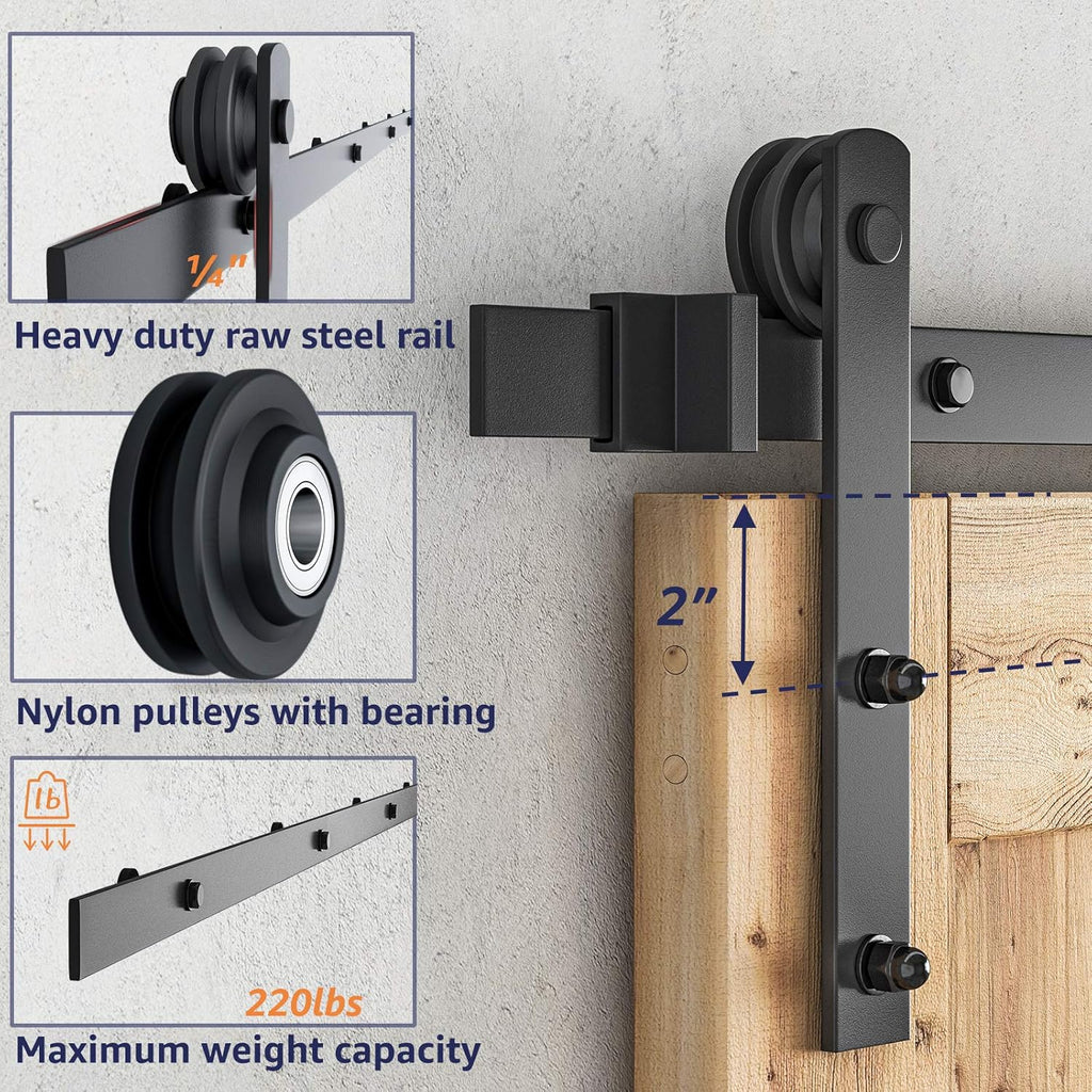 8ft Heavy Duty Sliding Barn Door Hardware Kit, Fit 42"-48"Wide Door Panel, Pack of 2 O984803