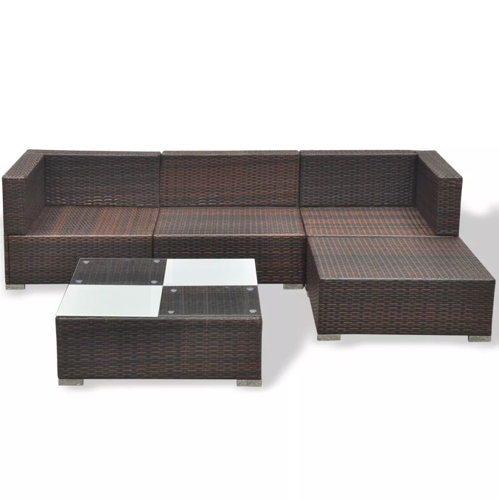 5 Piece Outdoor Sectional Sofa with Coffee Table and Ottoman Poly Rattan T721