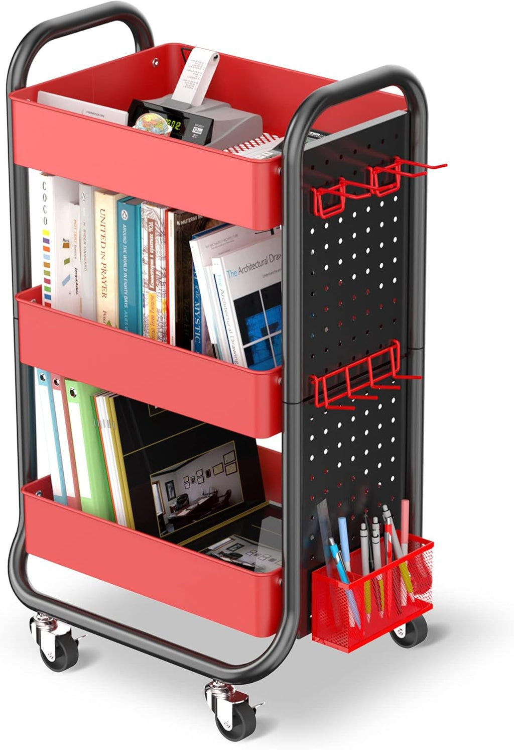 White 3-Tier Metal Rolling Utility Cart with Handle G5445