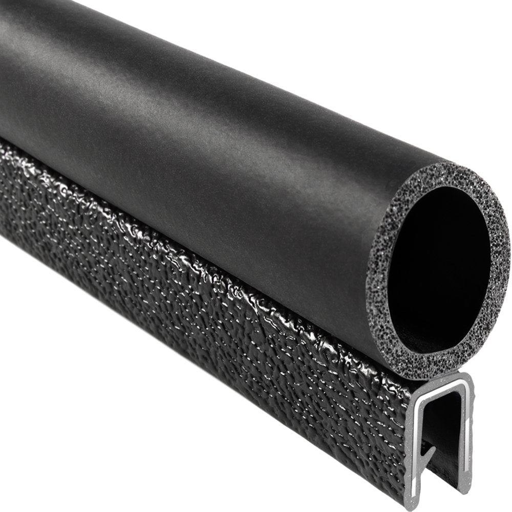 Trim Seal with Top Bulb, 25’ Length, PVC Plastic Trim with EPDM Rubber Seal, Pack of 2 X921877