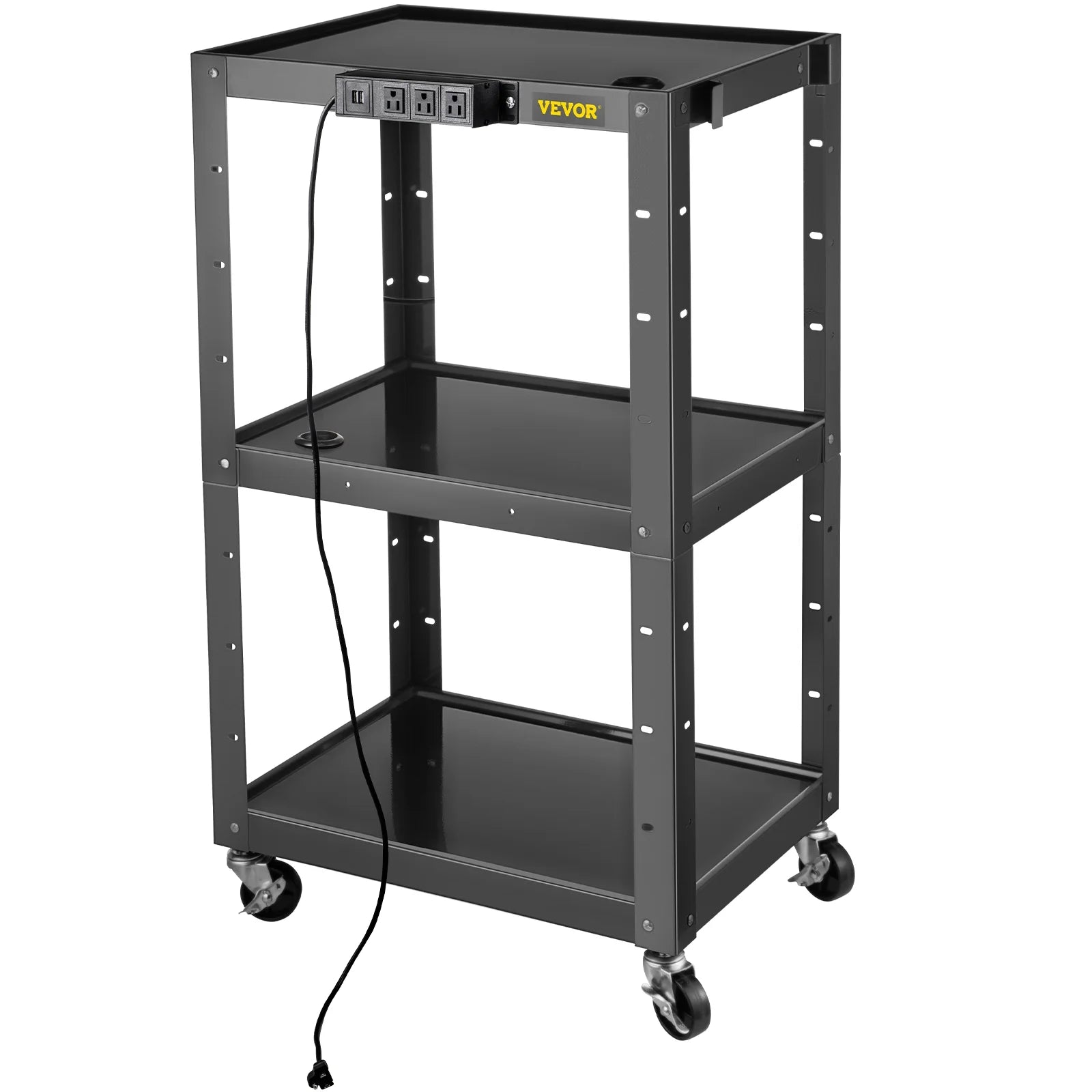 3-Shelf Steel AV Cart with Electric Power Cord U106