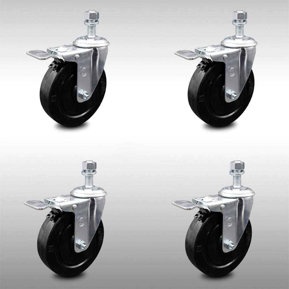 5 inch Soft Rubber Swivel Threaded Stem Caster Set N724