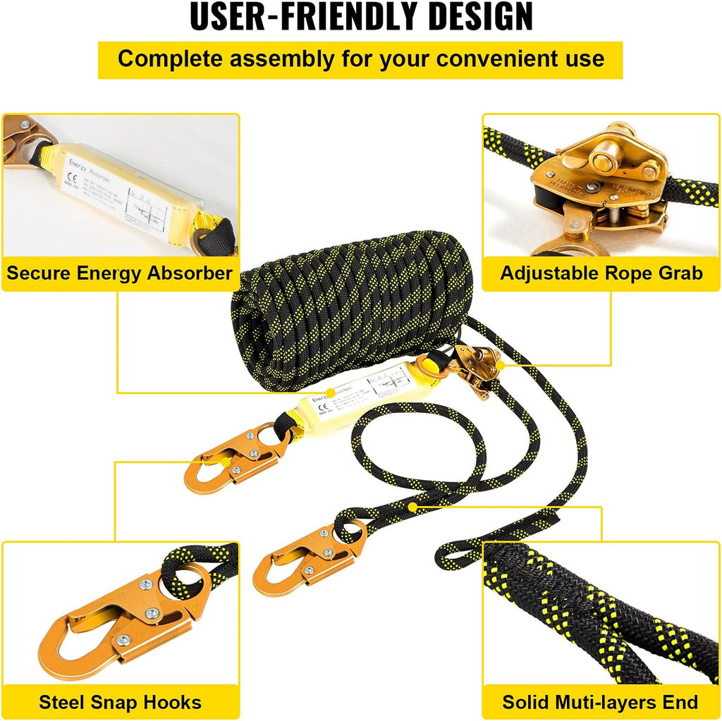 50 ft Polyester Fall Protection Rope with Alloy Steel Rope Grab, Pack of 2 S5995