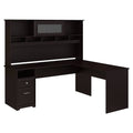 72W L Shaped Computer Desk with Hutch and Drawers, Espresso Oak U61274