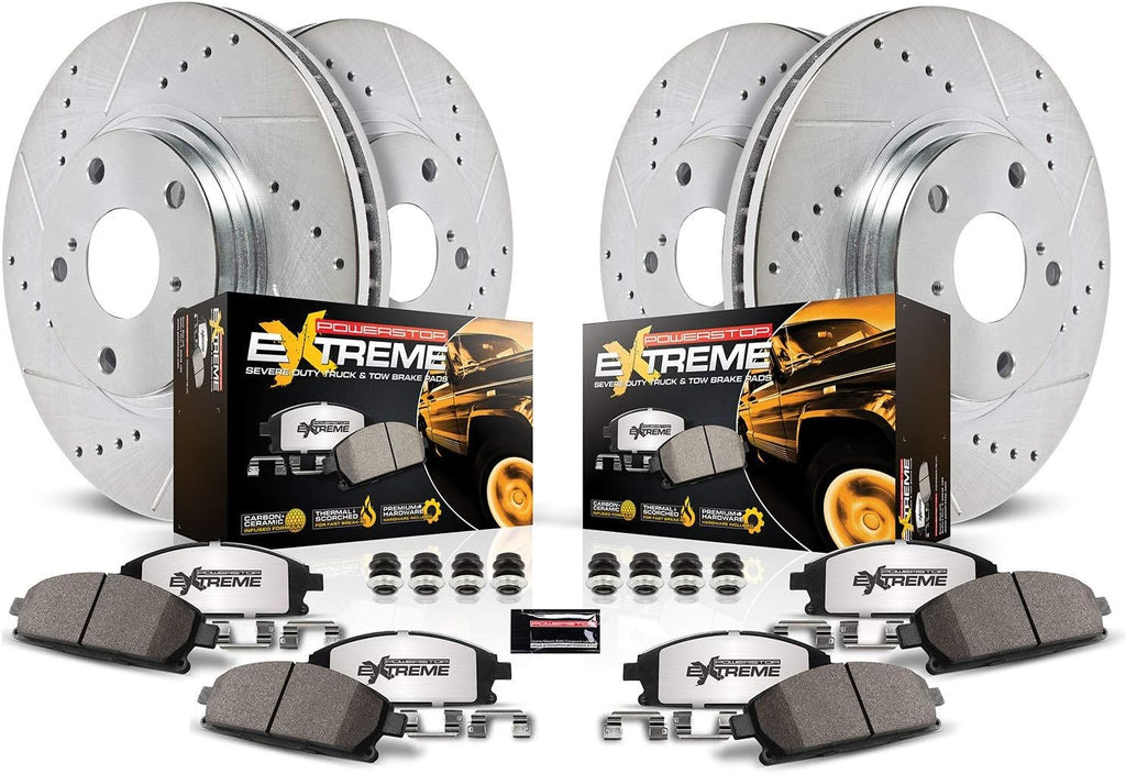 Front and Rear Carbon Fiber Ceramic Brake Kit with Drilled Slotted Brake Rotors K9567