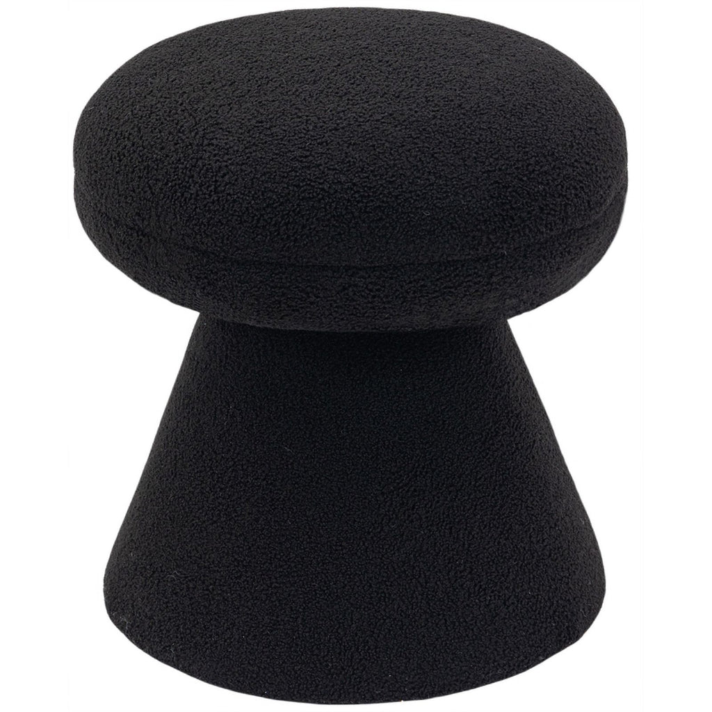 Black Faux Shearling Teddy Fabric Ottoman/Stool L392286