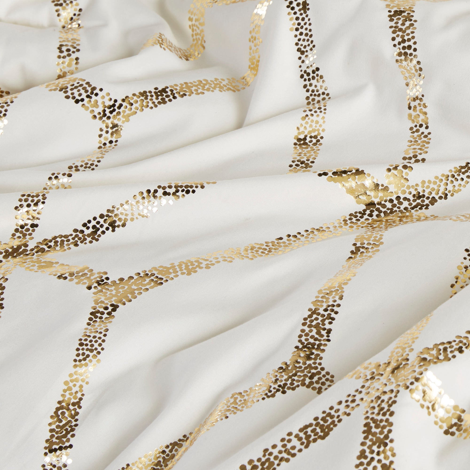 4-Piece Geometric Metallic Print Comforter Set Ivory/Gold Full/Queen D610578