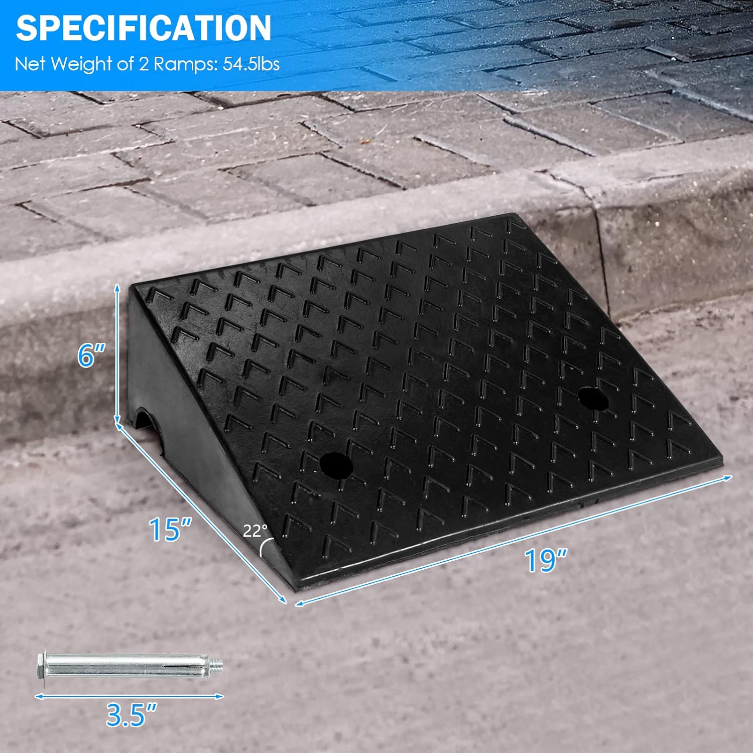 Rubber Curb Ramps, 6 H x 19 W, Pack of 2 I724