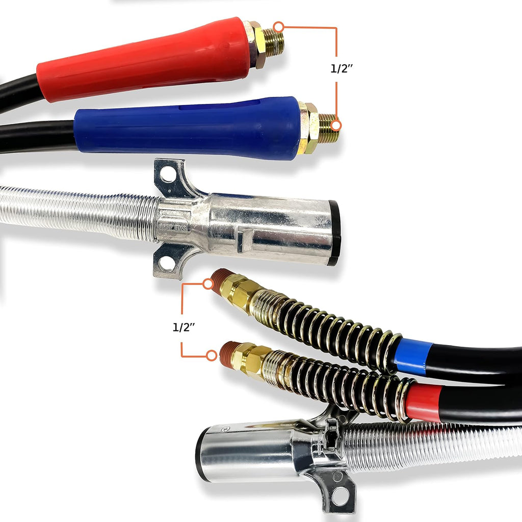 15ft 3 in 1 ABS & Power Air Line Hose Wrap 7 Way Electrical Cable with Handle Grip Z835