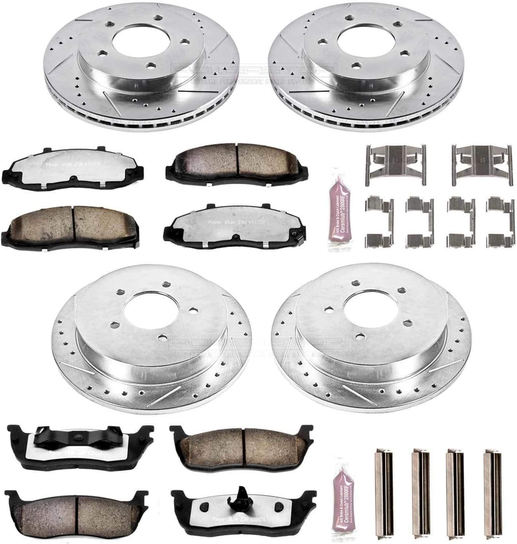 Front and Rear Carbon Fiber Ceramic Brake Kit with Drilled Slotted Brake Rotors K9567