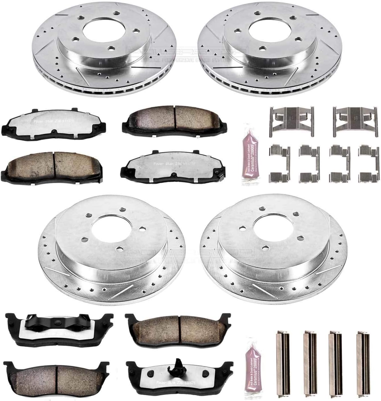 Front and Rear Carbon Fiber Ceramic Brake Kit with Drilled Slotted Brake Rotors K9567