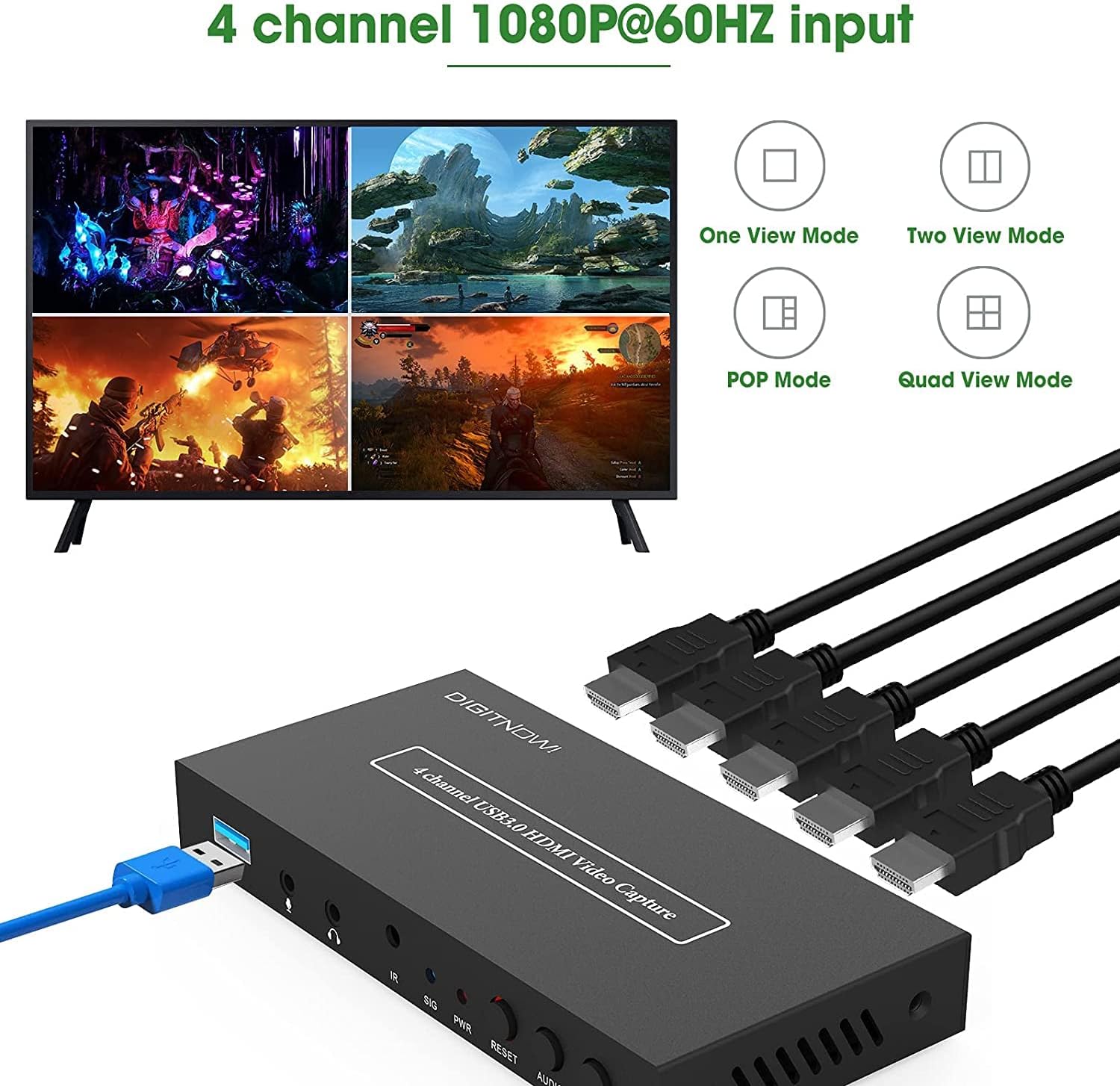 4 Channel USB3.0 HDMI Video Capture Card, 1080P 60fps I332850
