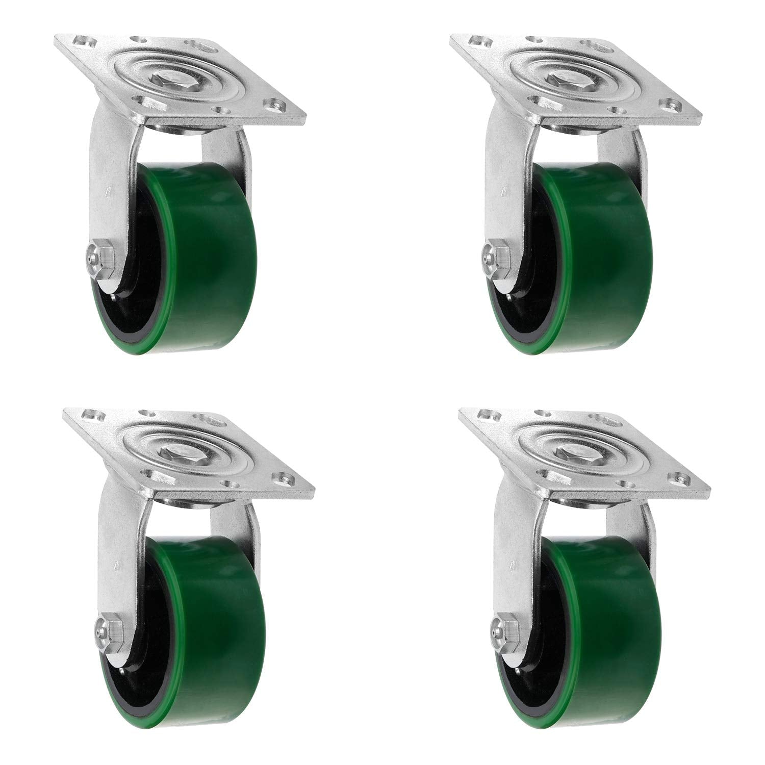 4 Quantity Heavy Duty Swivel w/Brake Rigid Polyurethane Mold on Steel Wheel Caster Q50151
