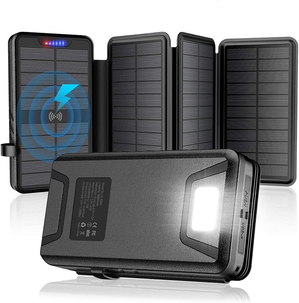 Solar Power Bank 38800mAh Dual 3.1A Outputs 10W Qi Wireless Charger Waterproof Pack of 2 U456