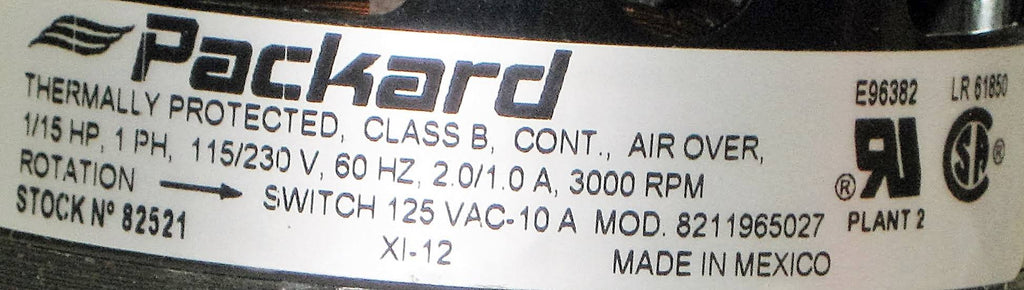 Draft Inducer Motor 1/15 HP 115/230 Volt 3000 RPM I9553